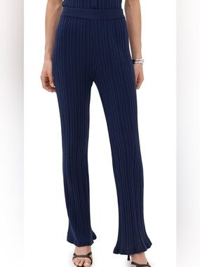 LE BOP Blue Ribbed Knit Flare Pants Small